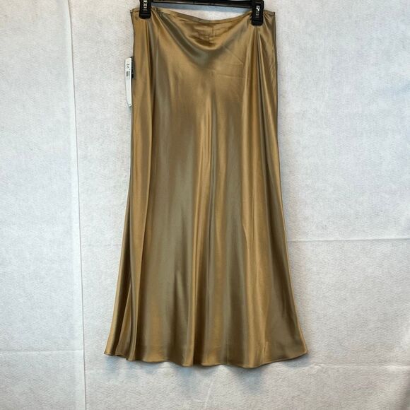 NWT LAUREN RALPH LAUREN Skirt Women’s Size 4 Gold A-Line Silk Midi Line LRL NEW - Picture 8 of 10